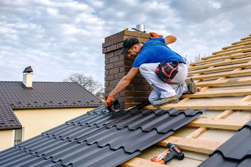 People working on installing a new roof.