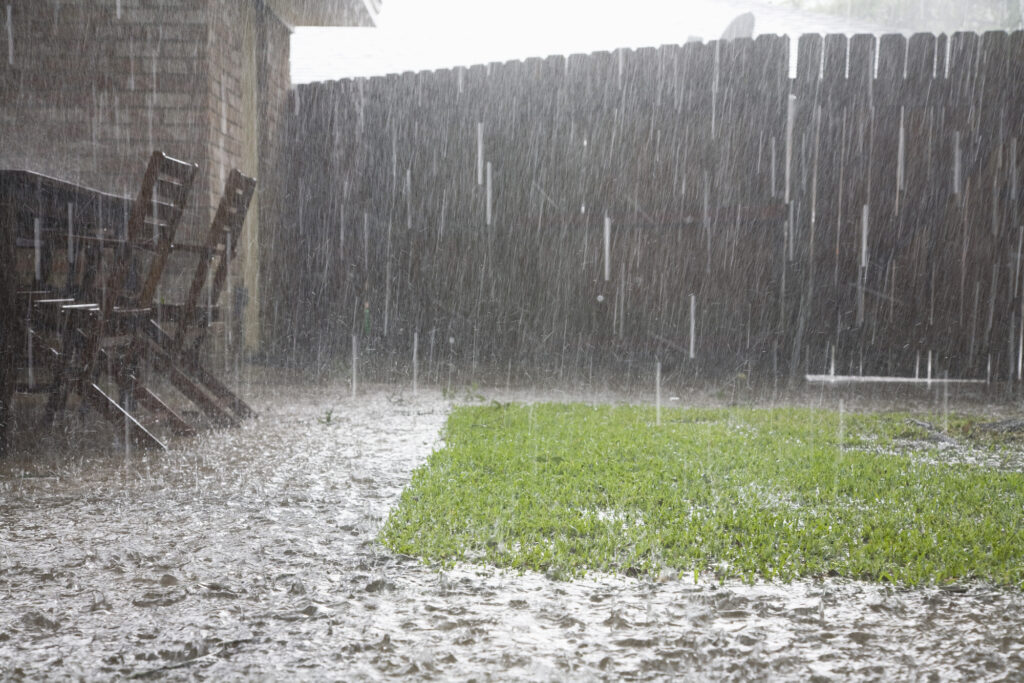 Heavy rain in backyard